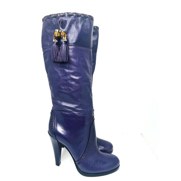 Gucci Vintage Purple Slouch Leather Knee-High Boots w/ Tassel Women’s Size EU 36 - Picture 10 of 12